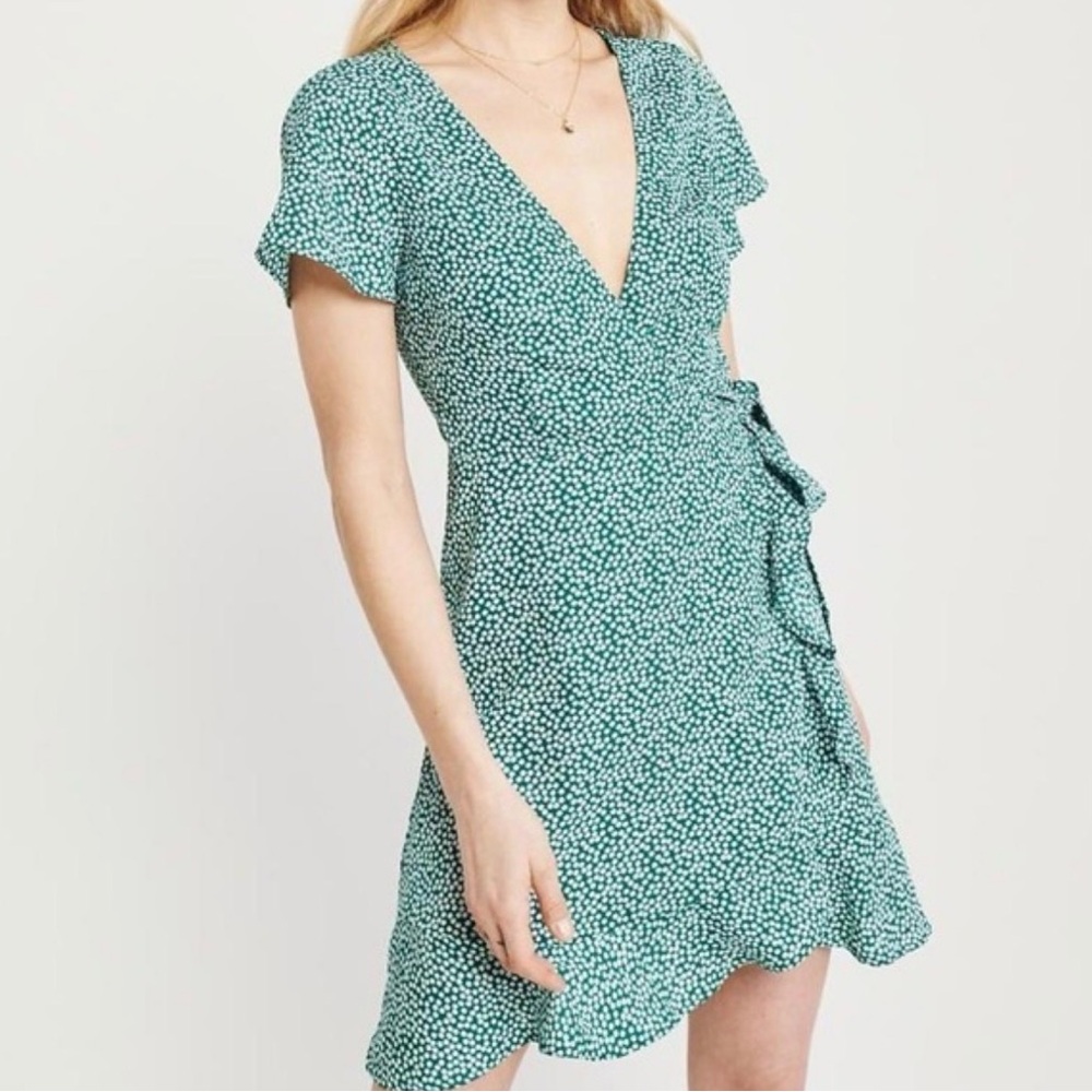 Green Floral Wrap Mini Dress